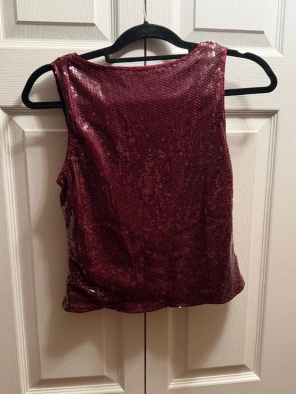 Burgundy Wine Sequin Sleeveless Crop Top Party Holiday